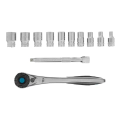 Набор торцевых головок, трещотка 120 зубьев, 1/4", CrV, 12 предметов Gross 14141