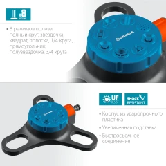 Стационарный распылитель, 8 режимов, пластиковый, на подставке, GRINDA RF-3 429301