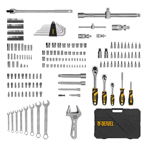 Набор инструментов, 1/2", 1/4", 3/8", CrV, S2, пластиковый кейс, 216 предметов Denzel 15807 — фото 2