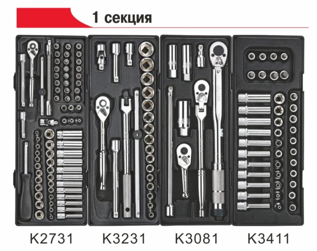 Тележка инструментальная 7 секций с набором инструментов 225 предметов JTC-3931+225 — фото 7