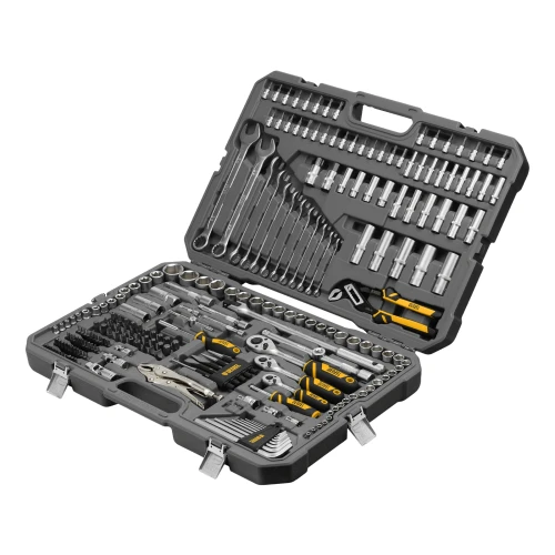 Набор инструментов, 1/2", 3/8", 1/4", CrV, S2, пластиковый кейс, 232 предмета Denzel 15808 — фото 1