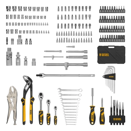 Набор инструментов, 1/2", 3/8", 1/4", CrV, S2, пластиковый кейс, 232 предмета Denzel 15808 — фото 2