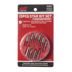 Набор бит 1/4" TORX T7H-T40H с отверстием 10 предметов в кейсе JTC-5363