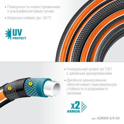 Поливочный шланг, 3/4", 50 м, 25 атм, шестислойный, двойное армирование, GRINDA ULTRA 6 429009-3/4-50 — фото 3
