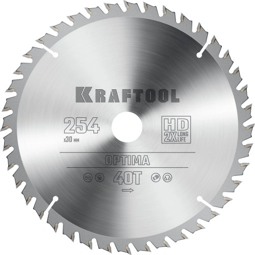 Пильный диск по дереву, 254 х 30 мм, 40Т, KRAFTOOL Optima 36951-254-30 — фото 1