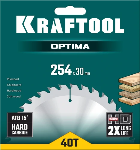 Пильный диск по дереву, 254 х 30 мм, 40Т, KRAFTOOL Optima 36951-254-30 — фото 2