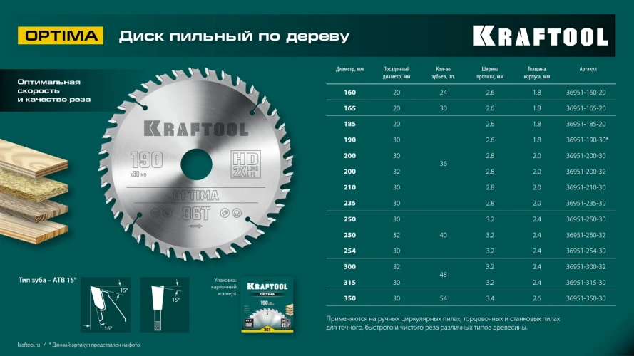 Пильный диск по дереву, 254 х 30 мм, 40Т, KRAFTOOL Optima 36951-254-30 — фото 7