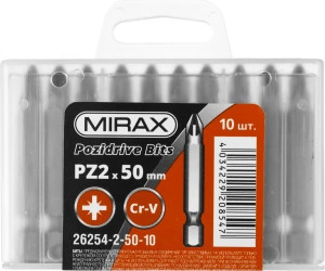 Биты, 50 мм, 10 шт, PZ2 MIRAX 26254-2-50-10