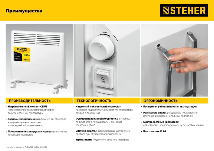 Электрический конвектор, Е серия 0.5 кВт, STEHER SCE-500 — фото 15