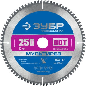 Пильный диск по алюминию, 250 x 32 мм, 80Т, ЗУБР Мультирез 36907-250-32-80_z01