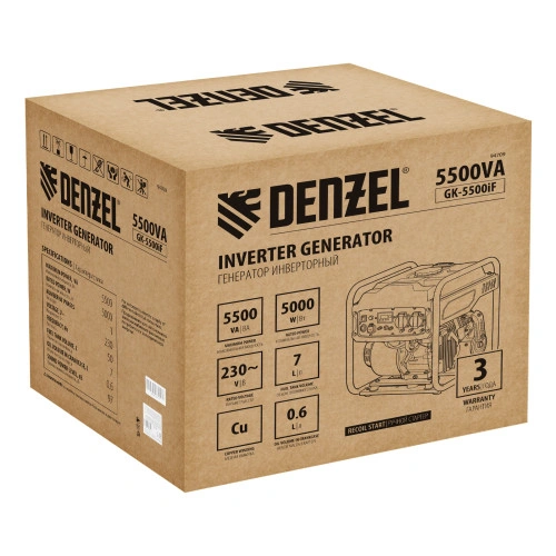 Генератор инверторный GK-5500iF, 5,5 кВт, 230 В, ручной старт DENZEL 94709 — фото 7
