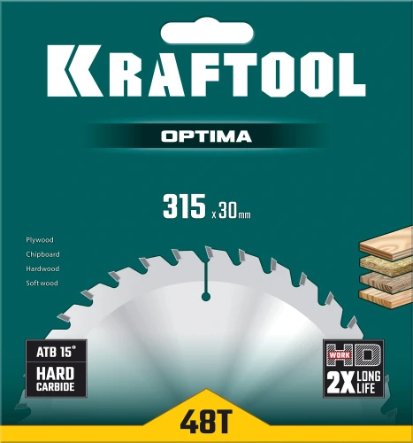 Пильный диск по дереву, 315 х 30 мм, 48Т, KRAFTOOL Optima 36951-315-30 — фото 2