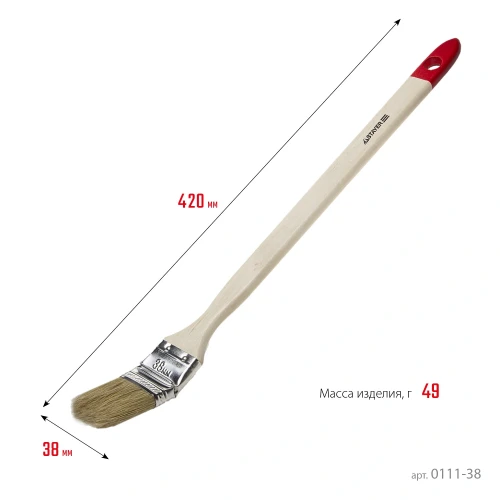 Радиаторная кисть, 38 мм, 1.5", светлая натуральная щетина, деревянная ручка, все виды ЛКМ, STAYER UNIVERSAL 0111-38 — фото 2