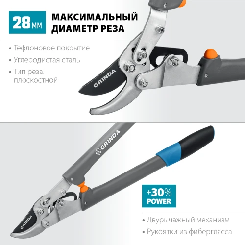 Плоскостной сучкорез, длина 520 мм, лезвия из высокоуглеродистой стали, композитные рукоятки, GRINDA C-520 424524 — фото 2