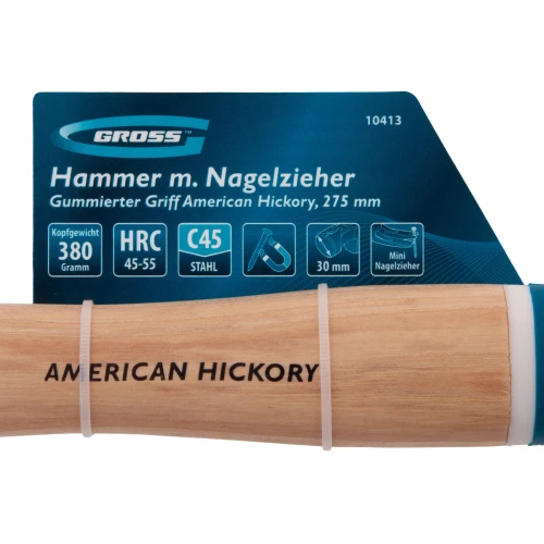 Молоток-гвоздодер, 380 г, угол 75, магнит, обрезиненная рукоятка AMERICAN HICKORY GROSS 10413 — фото 9