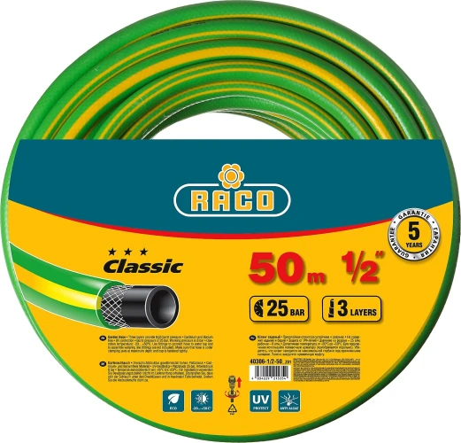 Поливочный шланг, 1/2", 50 м, 25 атм, трёхслойный, армированный, RACO CLASSIC 40306-1/2-50_z01 — фото 1