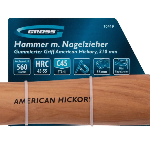 Молоток-гвоздодер,560 г, угол 75, магнит, обрезиненная рукоятка AMERICAN HICKORY GROSS 10419 — фото 9