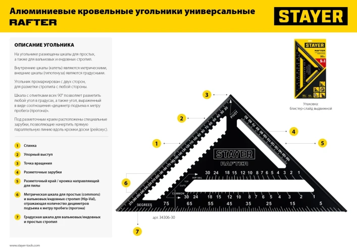 Универсальный кровельный угольник, 170 мм, 5-в-1, STAYER 34306-17 — фото 11