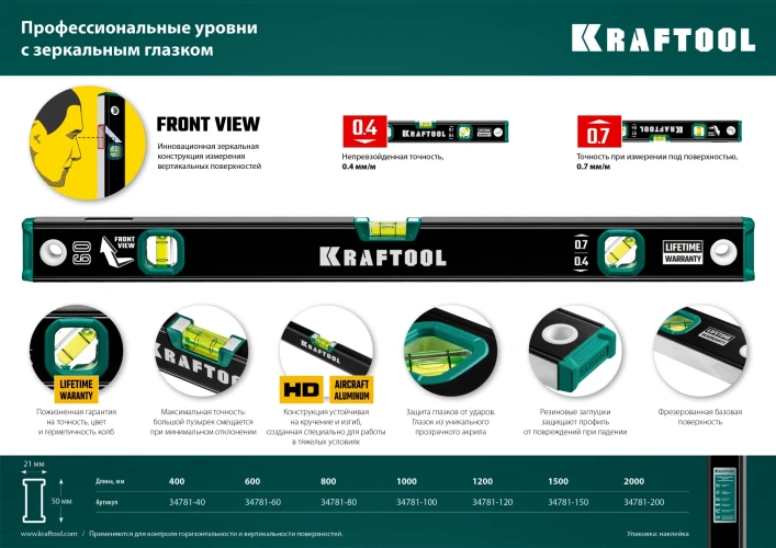 Уровень, 800 мм, с зеркальным глазком KRAFTOOL 34781-80 — фото 10