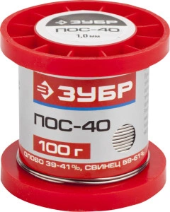 Проволока, 1 мм, 100 г, припой, ЗУБР ПОС 40 55451-100-10