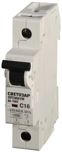 Автоматический выключатель, 1P, 6А, C, 10кА, СВЕТОЗАР ВА-100П SV-49031-06-C