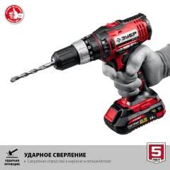 Кейс, 18 В, 40 Н·м, 2 АКБ (2 А·ч), ударная дрель-шуруповерт, ЗУБР С1-18 ДШУ-185-22