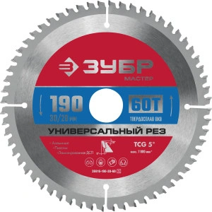 Пильный диск по алюминию, 190 x 30/20 мм, 60Т, ЗУБР Универсальный рез 36916-190-30-60_z01