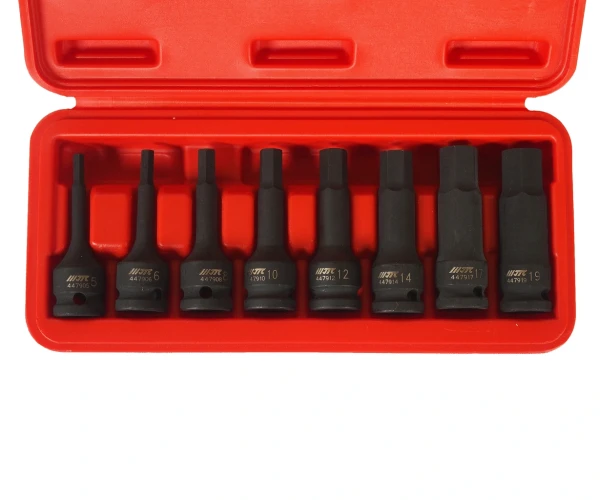 Набор бит-головок 1/2" HEX H5-19ммх78мм ударных 8 предметов в кейсе JTC-J408LH — фото 2