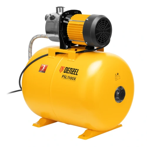 Насосная станция PSL1100X, 1100 Вт, 3600 л/ч, ресивер 50 л, подъем 45 м, нержавейка Denzel 97311 — фото 3