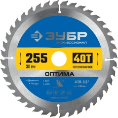 Пильный диск по дереву, 255 x 30 мм, 40Т, ЗУБР Оптима 36903-255-30-40_z01
