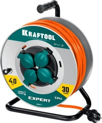 Силовой удлинитель на стальной катушкеEXPERT, ПВС 3х2.5 30м 4000Вт IP44, KRAFTOOL 55089-30