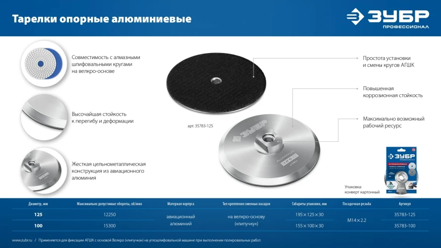Держатель алюминиевый для АГШК, d 100 мм, М14, ЗУБР 35783-100 — фото 6