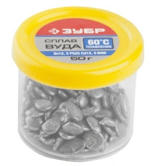 Легкоплавкий сплав в гранулах, (Sn12.5, Pb25, Cd12, 5Bi50), 60°C, 50 г, ЗУБР ВУДА 55458-050
