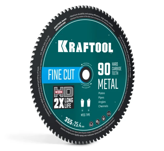 Диск пильный по металлу и стали, Metal Cut 355 х 25.4 мм, 90Т, KRAFTOOL 36954-355-25.4-90 — фото 1