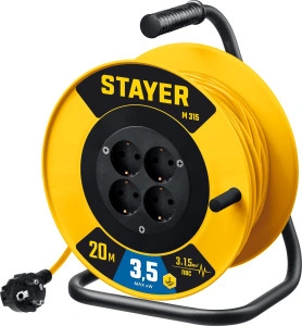 Силовой удлинитель на катушке, ПВС, 3 x 1.5 мм2, 20 м, 3500 Вт, STAYER M-315 55078-20_z01
