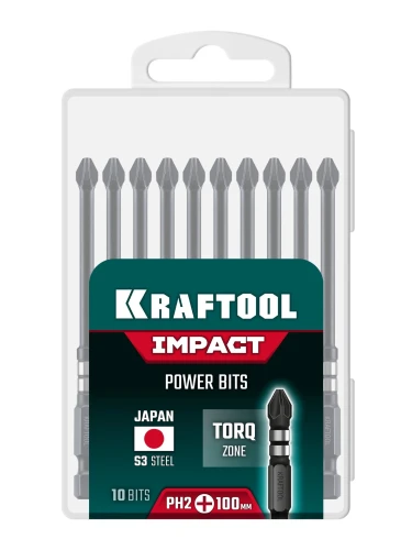Ударные биты, 100 мм, 10 шт, KRAFTOOL Impact PH 2 26191-2-100-S10 — фото 2
