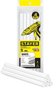 Клеевые стержни, белые, 11 х 200 мм, 6 шт, STAYER White 2-06821-W-S06