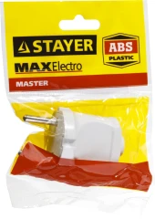 Прямая вилка, белая, 6 А/220 В, 1300 Вт, STAYER MAXElectro 55150-W