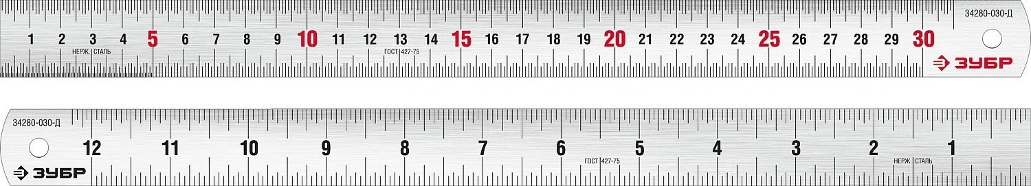 Усиленная нержавеющая линейка, длина 0.30 м, ЗУБР Про-30Д 34280-030-Д — фото 1