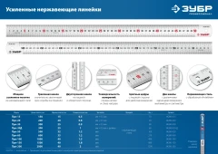 Усиленная нержавеющая линейка, длина 0.30 м, ЗУБР Про-30Д 34280-030-Д