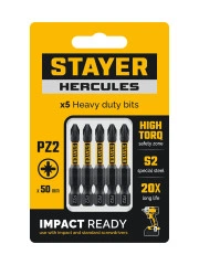 Торсионные биты, PZ2, 50 мм, 5 шт, STAYER HERCULES 26233-2-50-5
