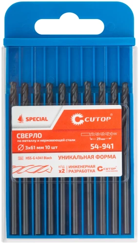 Сверло по металлу Special, HSS-G, 3 х 61/29 мм (10 шт) CUTOP 54-941 — фото 3