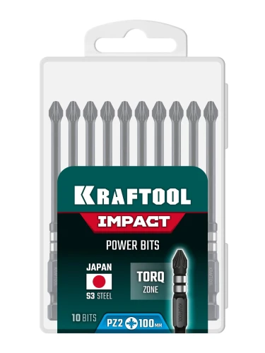 Ударные биты, 100 мм, 10 шт, KRAFTOOL Impact PZ 2 26193-2-100-S10 — фото 2