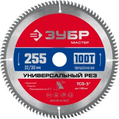 Пильный диск по алюминию, 255 x 32/30 мм, 100Т, ЗУБР Универсальный рез 36916-255-32-100_z01