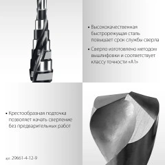 Сверло ступенчатое, Pro-Max 4-12мм, 9 ступеней, винтовая спираль, STAYER 29661-4-12-9