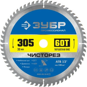 Пильный диск по дереву, 305 x 30 мм, 60Т, ЗУБР Чисторез 36905-305-30-60_z01