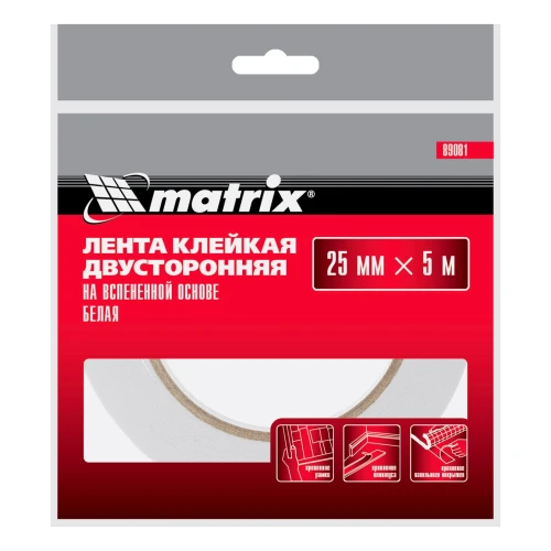 Лента клейкая на вспененной основе, двусторонняя белая 25 мм х 5 м Matrix 89081 — фото 5