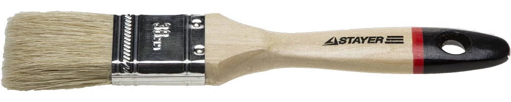 Плоская кисть, 38 мм, 1.5", светлая натуральная щетина, деревянная ручка, все виды ЛКМ, STAYER UNIVERSAL - EURO 0102-038 — фото 1