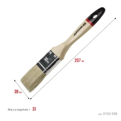 Плоская кисть, 38 мм, 1.5", светлая натуральная щетина, деревянная ручка, все виды ЛКМ, STAYER UNIVERSAL - EURO 0102-038