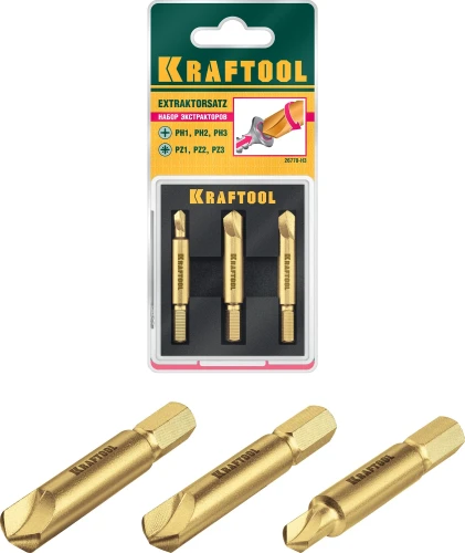 Набор экстракторов поврежденного крепежа, 3 шт, KRAFTOOL 26770-H3 — фото 1